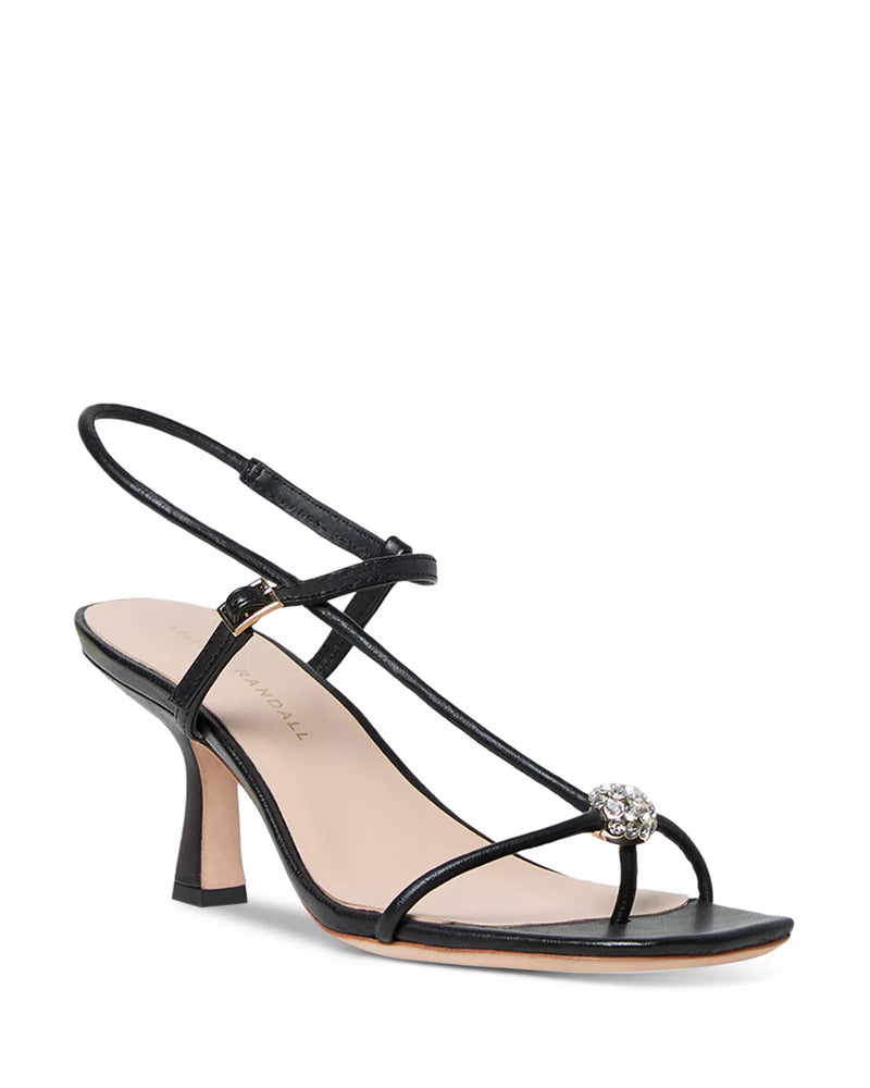 Loeffler Randall Triana Black Leather Mid−Heel Sandal