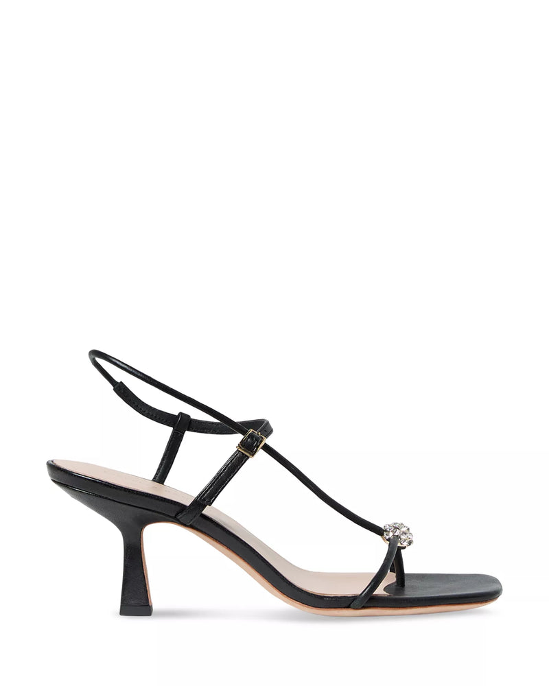 Loeffler Randall Triana Black Leather Mid−Heel Sandal