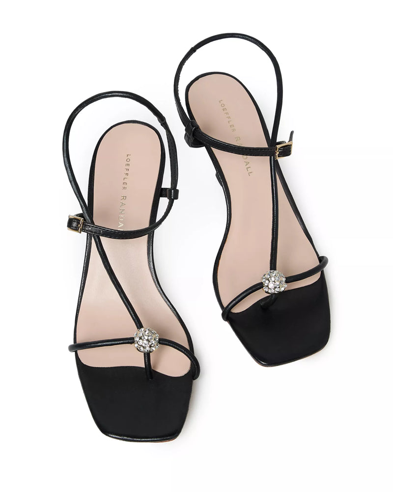 Loeffler Randall Triana Black Leather Mid−Heel Sandal