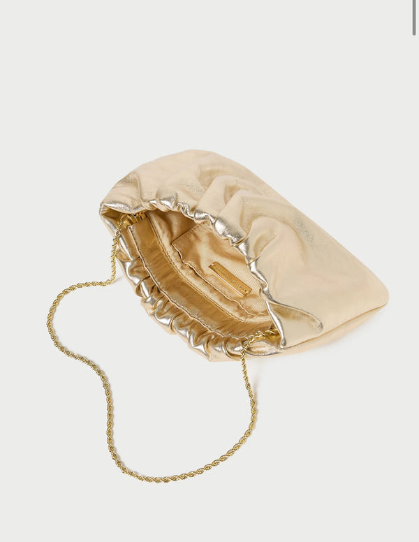 Loeffler Randall Serena Gold Gathered Leather Clutch