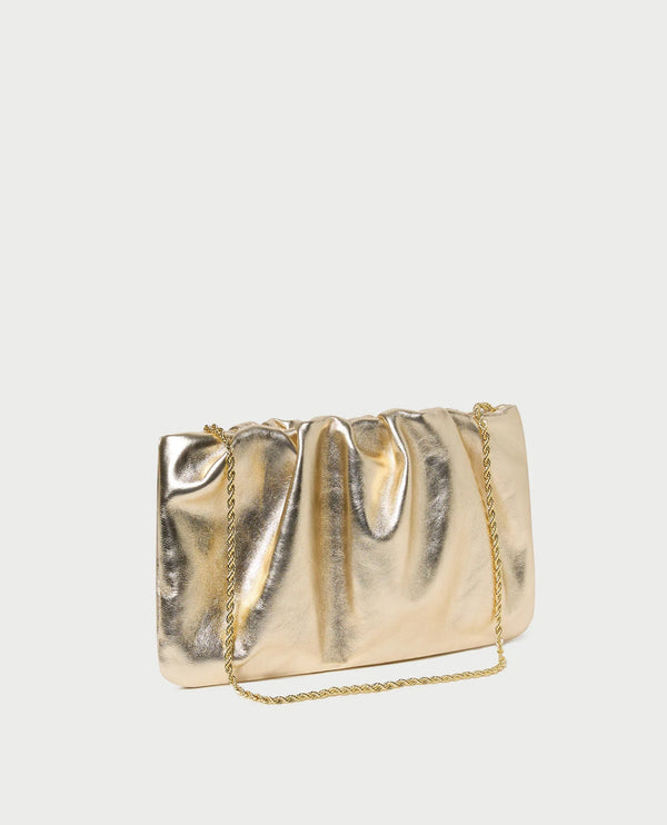 Loeffler Randall Serena Gold Gathered Leather Clutch