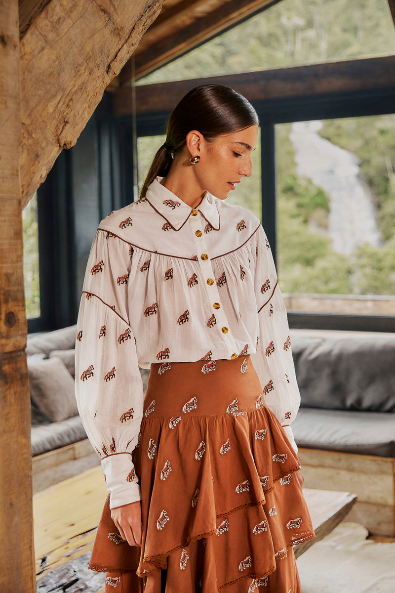 Farm Embroidered Horses Blouse