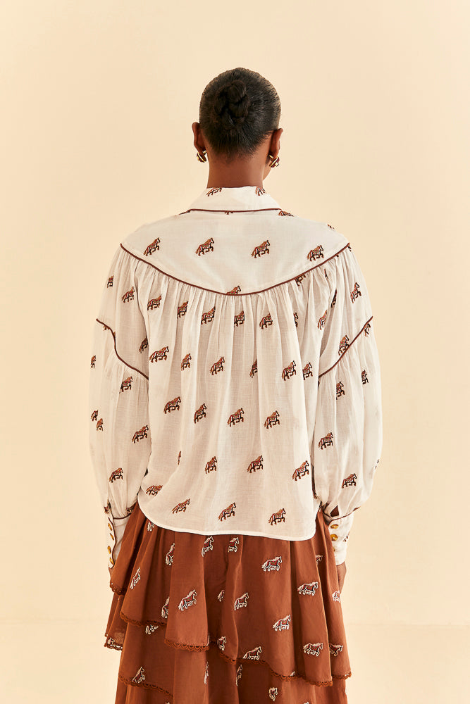 Farm Embroidered Horses Blouse