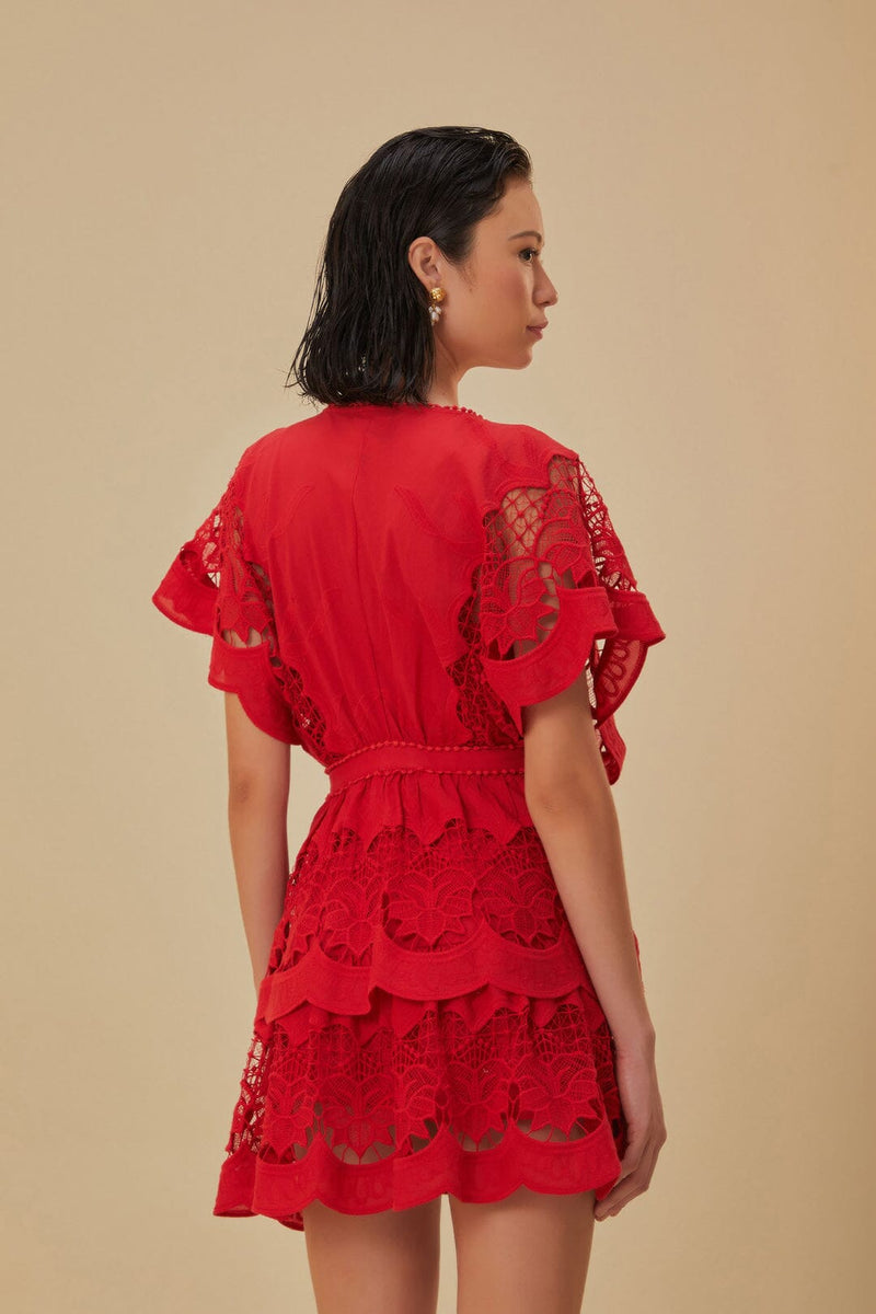 FARM Red Richelieu Mini Dress