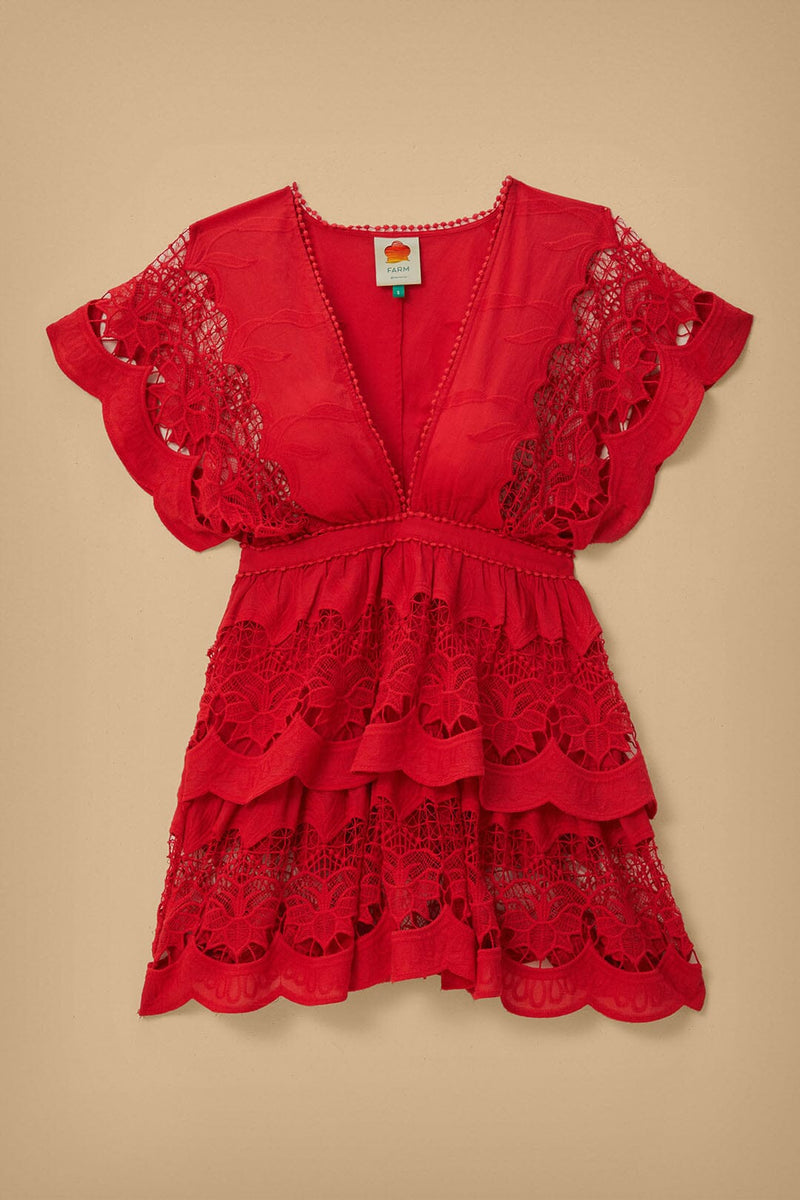 FARM Red Richelieu Mini Dress