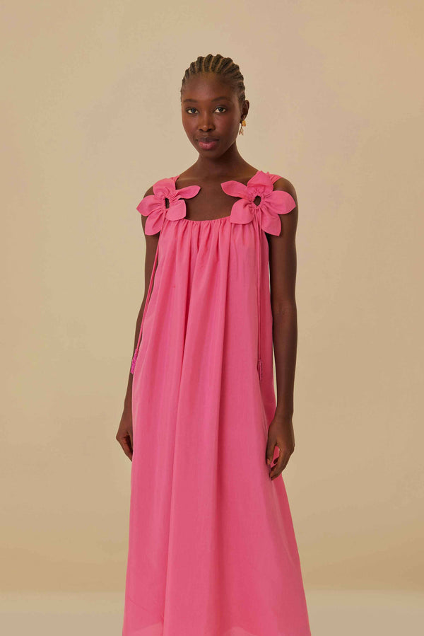 FARM Pink Floral Details Sleeveless Midi Dress