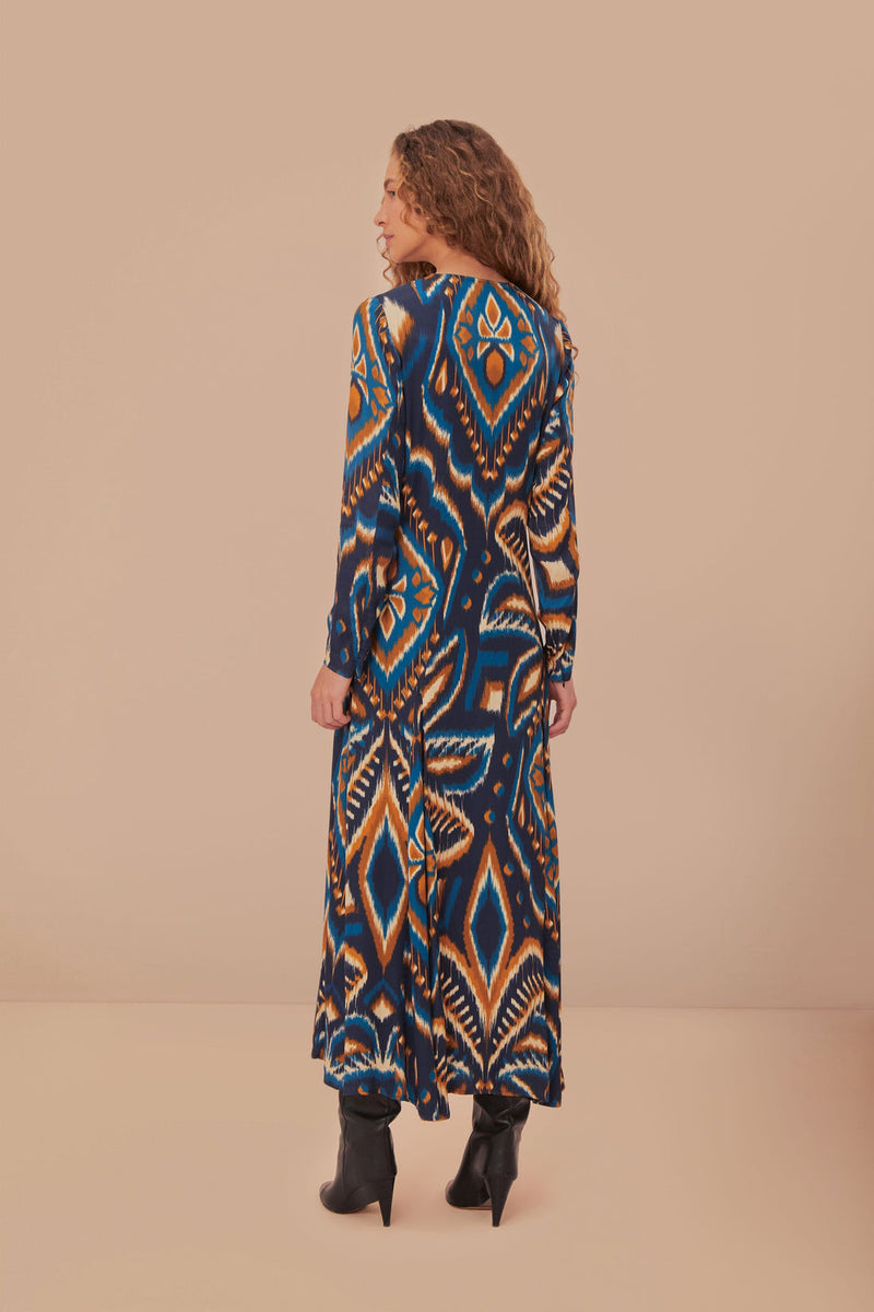 FARM RIO blue pineapple ikat lenzing™ ecovero™ viscose maxi dress