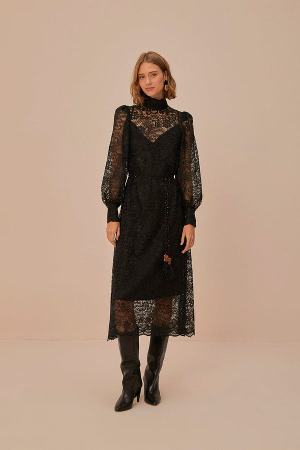 FARM RIO lace black midi dress