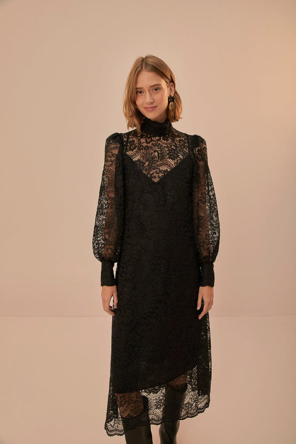 FARM RIO lace black midi dress