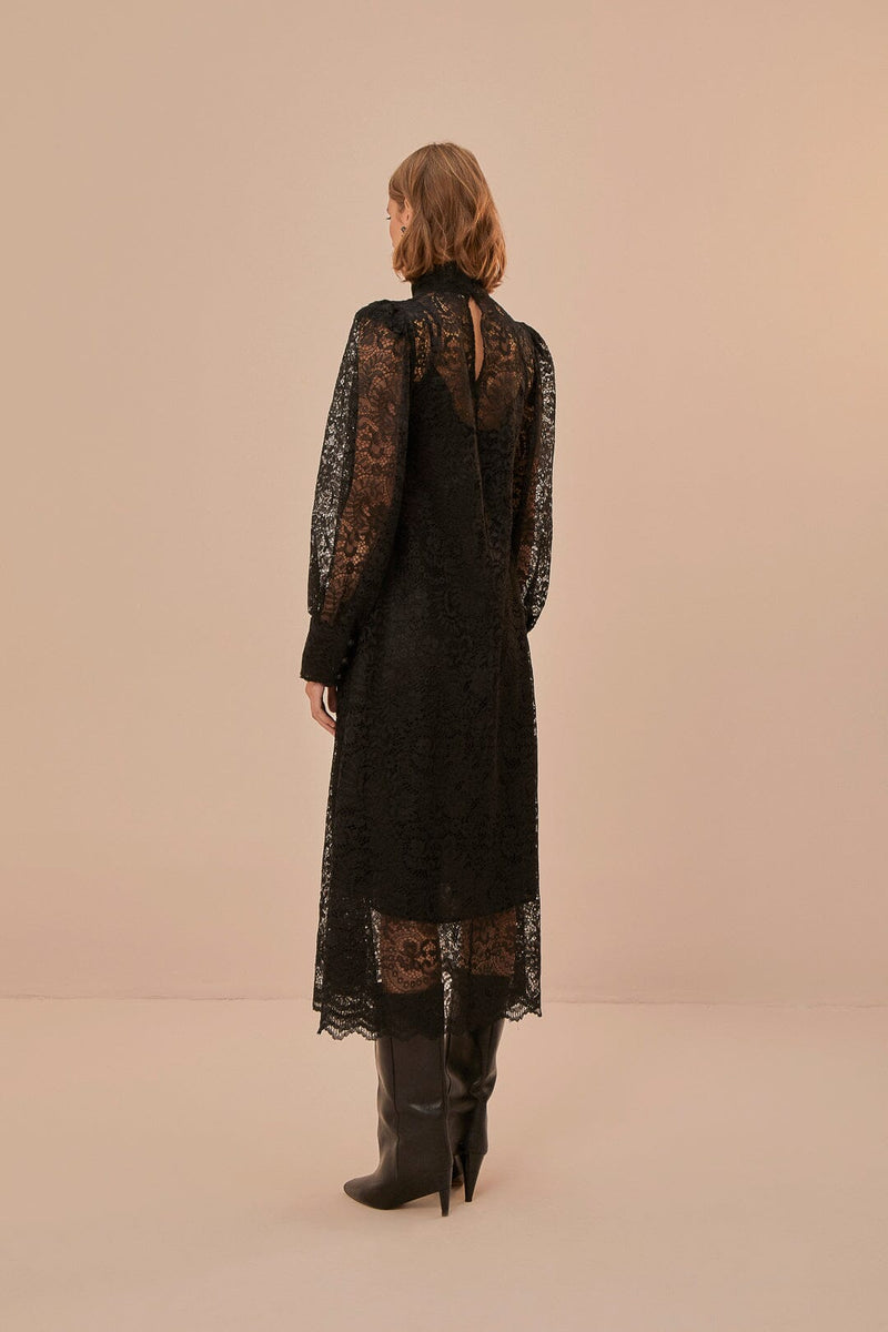 FARM RIO lace black midi dress