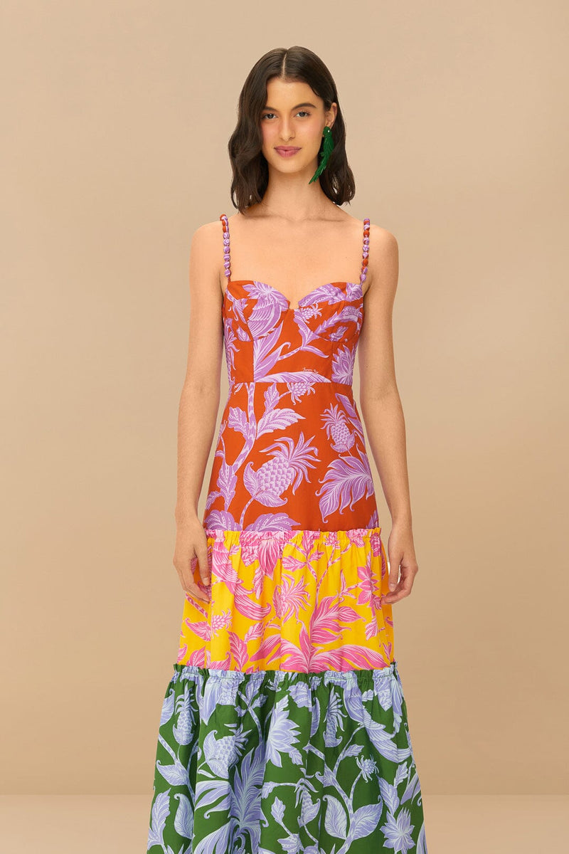 FARM RIO mixed tropical swing sleeveless midi dress