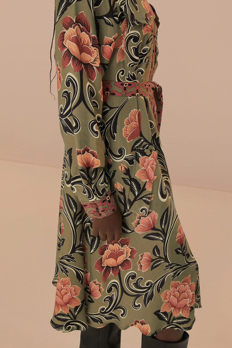 FARM RIO arabesque floral green midi dress