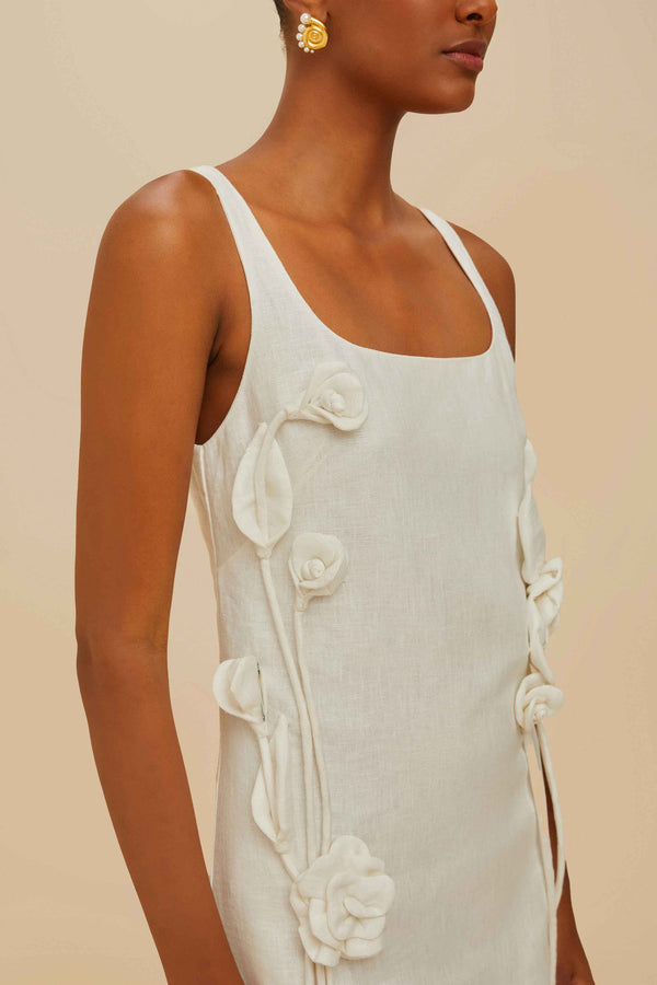 FARM RIO off-white sleeveless euroflax™ premium linen mini dress