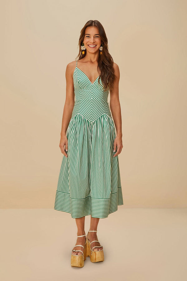 Farm Rio bicolor stripes organic cotton midi dress