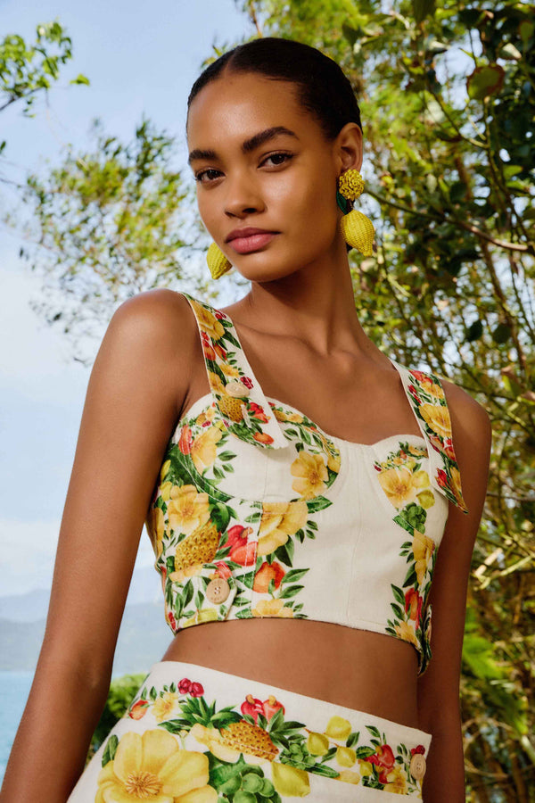 Farm Rio off-white picnic flowers euroflax™ premium linen crop top