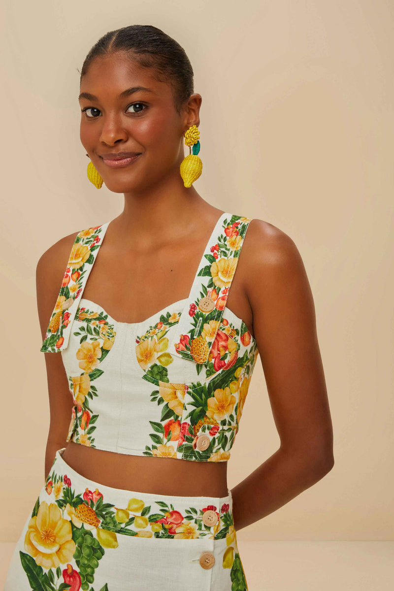 Farm Rio off-white picnic flowers euroflax™ premium linen crop top