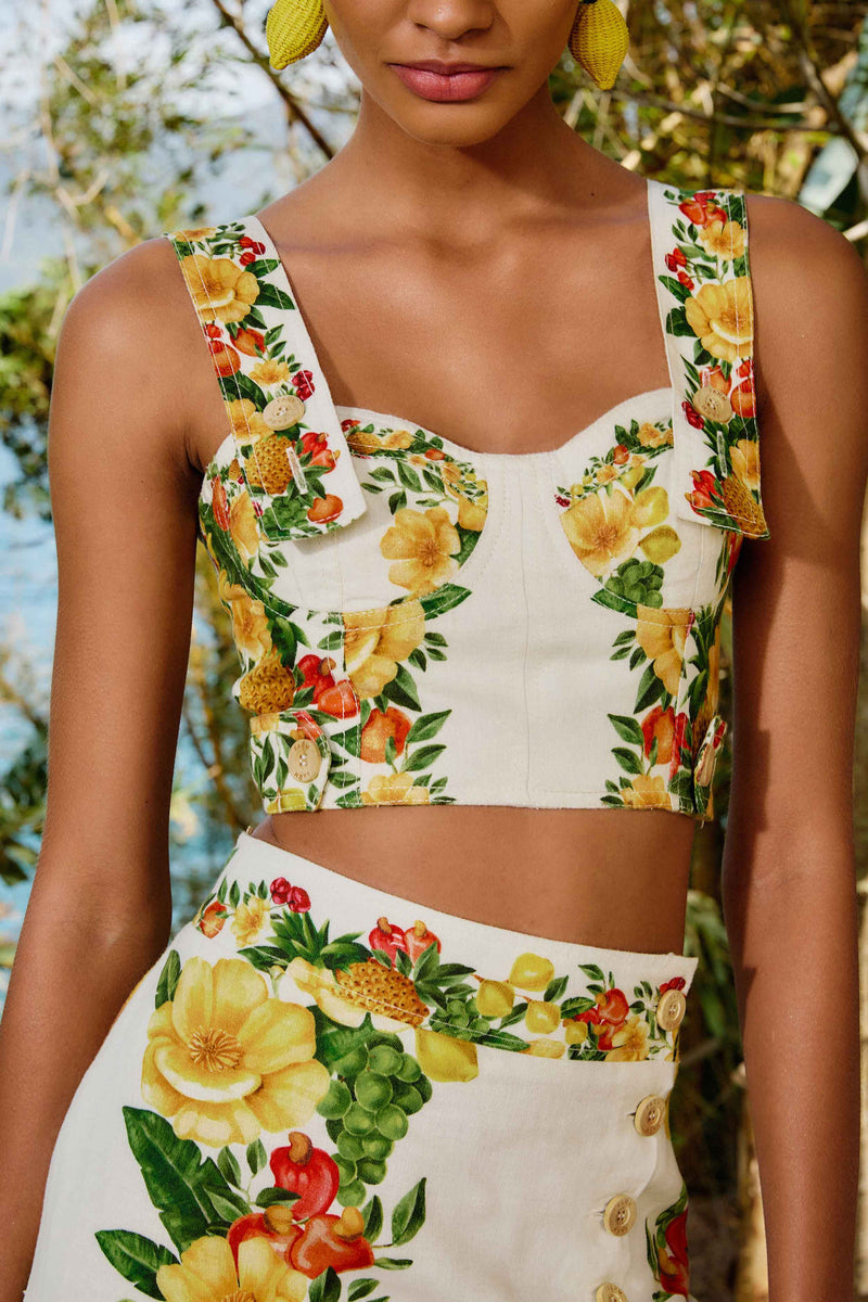 Farm Rio off-white picnic flowers euroflax™ premium linen crop top