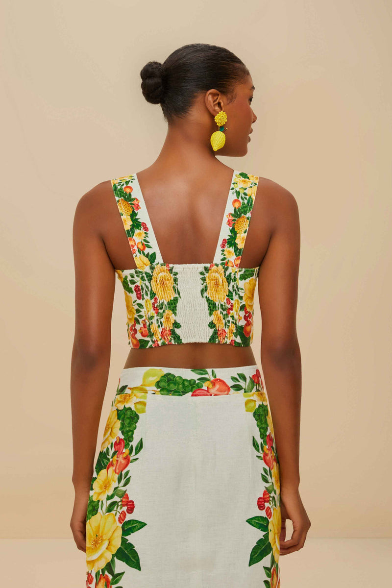 Farm Rio off-white picnic flowers euroflax™ premium linen crop top