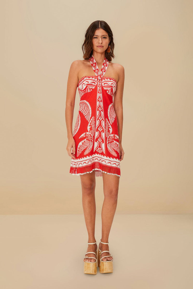 FARM RIO red majestic coconut tree euroflax™ premium linen mini dress
