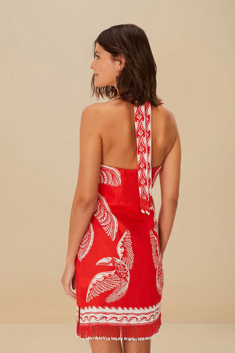 FARM RIO red majestic coconut tree euroflax™ premium linen mini dress