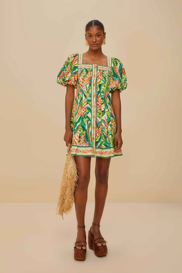 Farm Rio off-white heli leaves lenzing™ ecovero™ euroflax™ mini dress