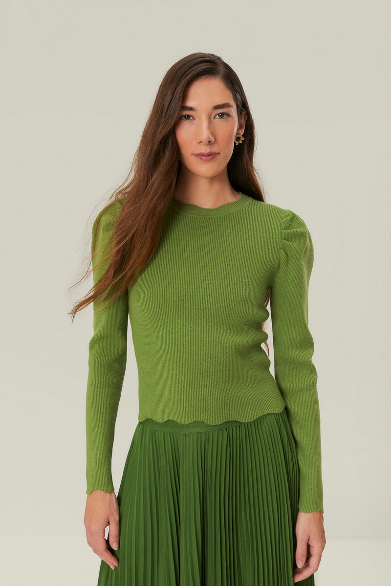 FARM RIO green knit blouse