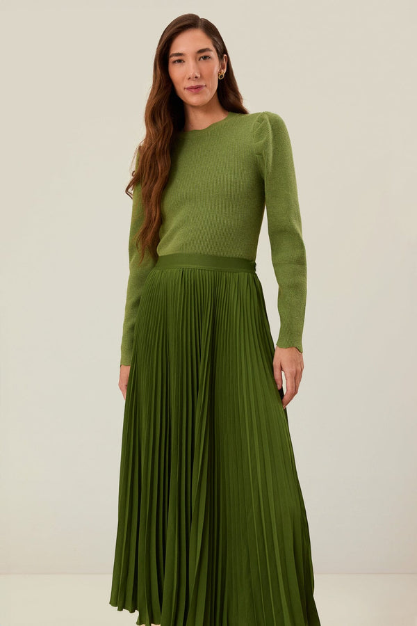 Farm Rio green pleated maxi skirt