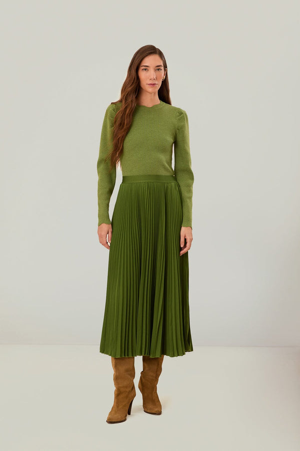 Farm Rio green pleated maxi skirt