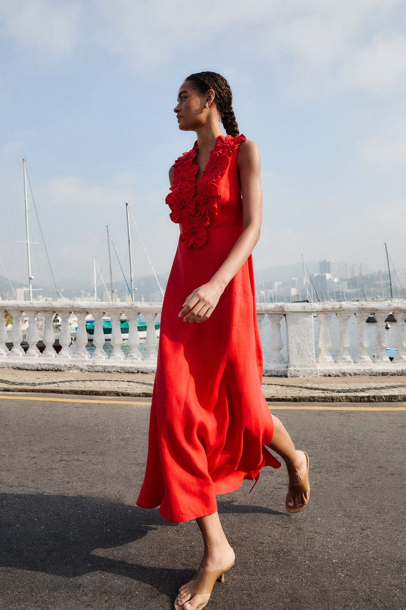 farm rio cotton maxi dress red Floral cotton maxi dress in red - Farm Rio