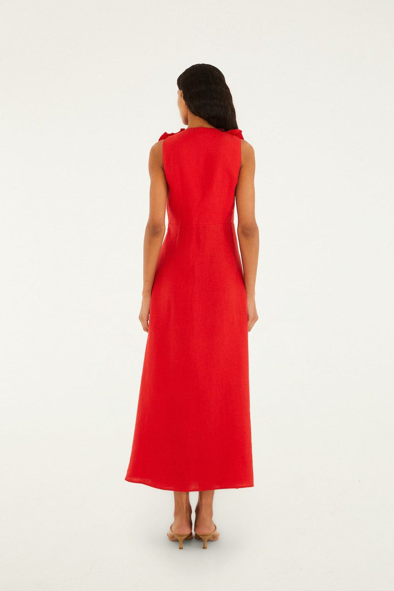 farm rio red linen dress FARM Rio Porcelain Garden Linen Midi Dress
