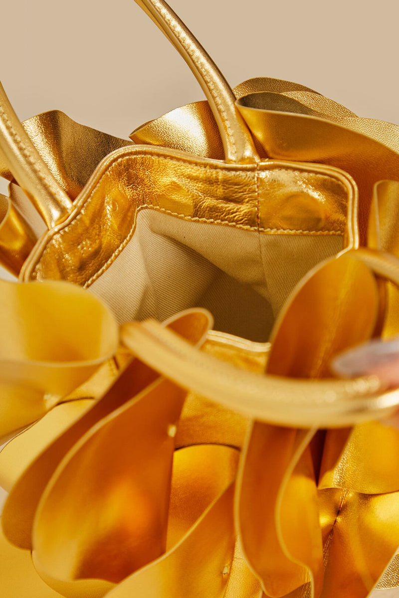 Farm Rio gold leather flower bag