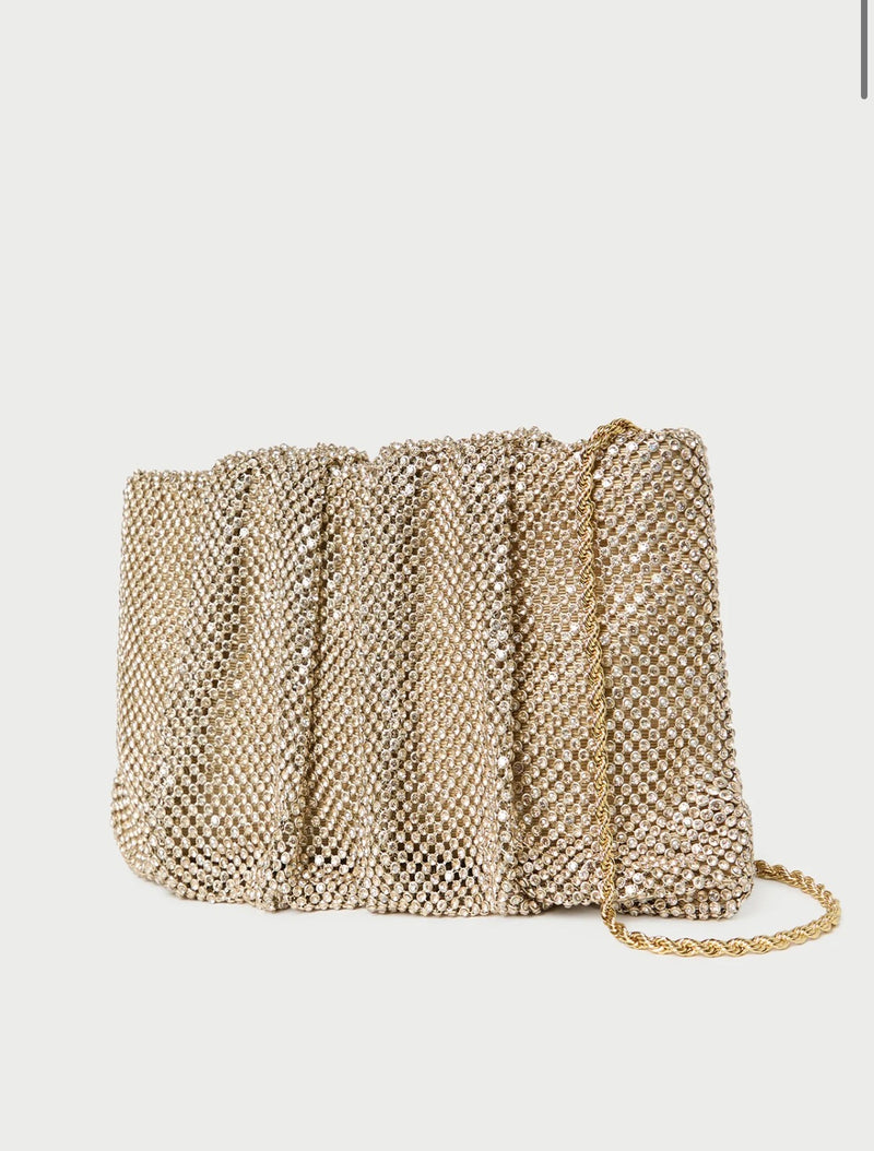 Loeffler Randall Serena Gold Diamanté Gathered Clutch