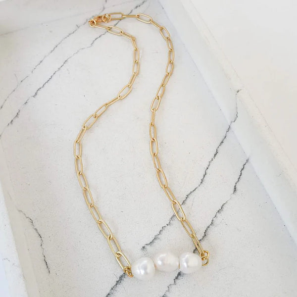 VIRTUE 15” Large Paperclip Chain with Triple Pearl Connector