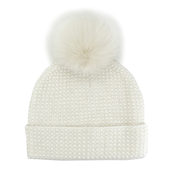 Mitchie's KNIT CRYSTAL BEANIE WITH FOX FUR POMPOM