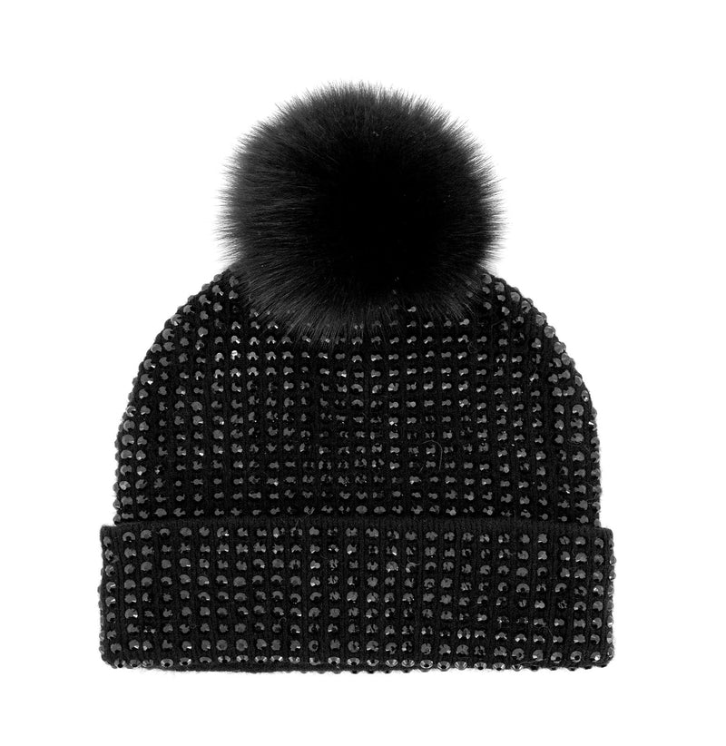 Mitchie's KNIT CRYSTAL BEANIE WITH FOX FUR POMPOM