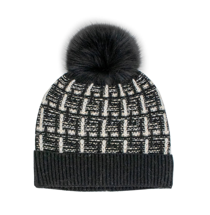 Mitchie's MIX TWEED KNIT HAT AND FOX POM POM