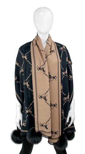 Mitchie's Black and Tan Horse Oversized Scarf