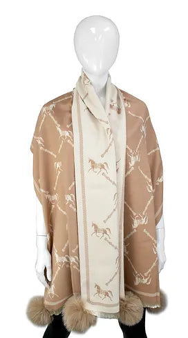 Mitchie's Cream and Tan Horse Oversized Scarf