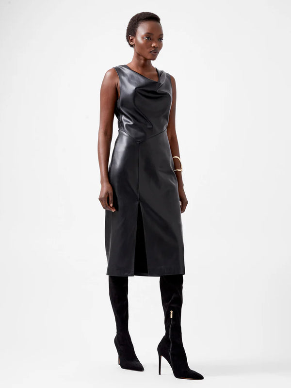 French Connection Elettra Recycled PU Cowl Neck Sleeveless Midi Dress