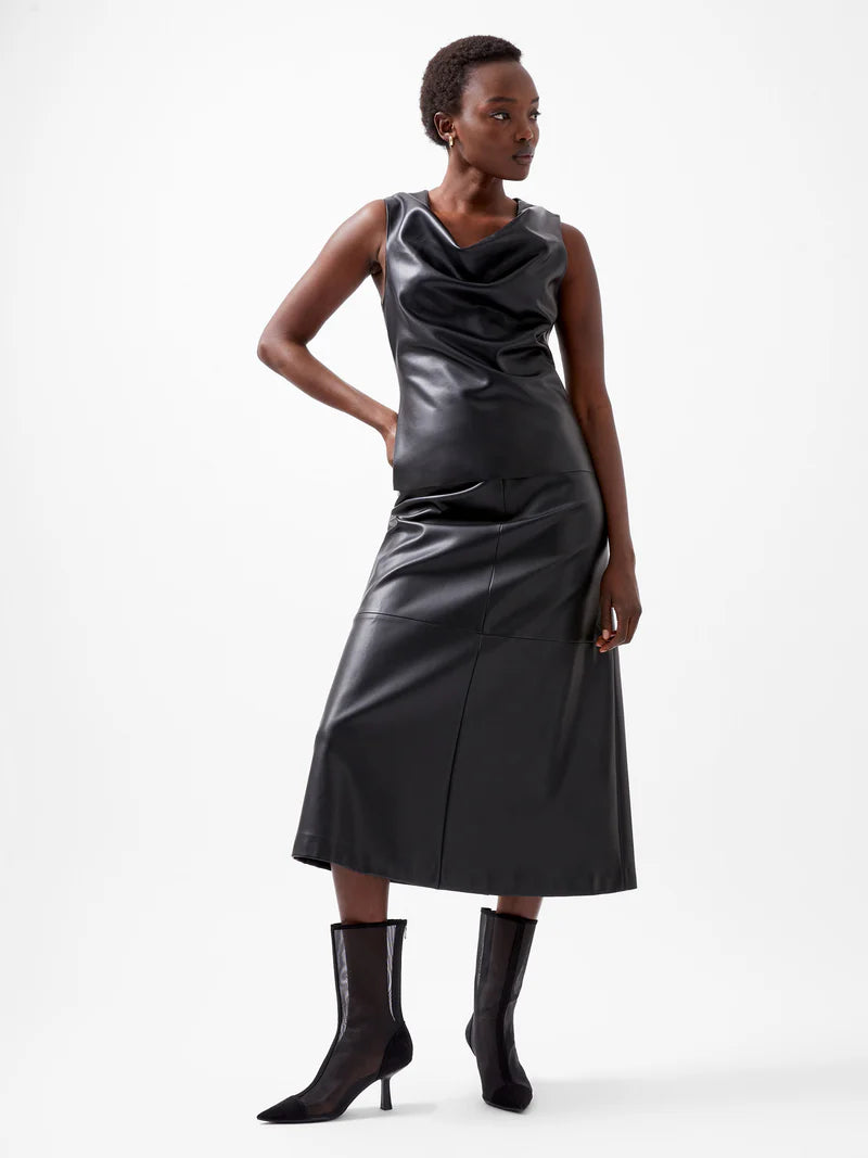 French Connection Elettra Recycled PU Cowl Neck Sleeveless Midi Dress