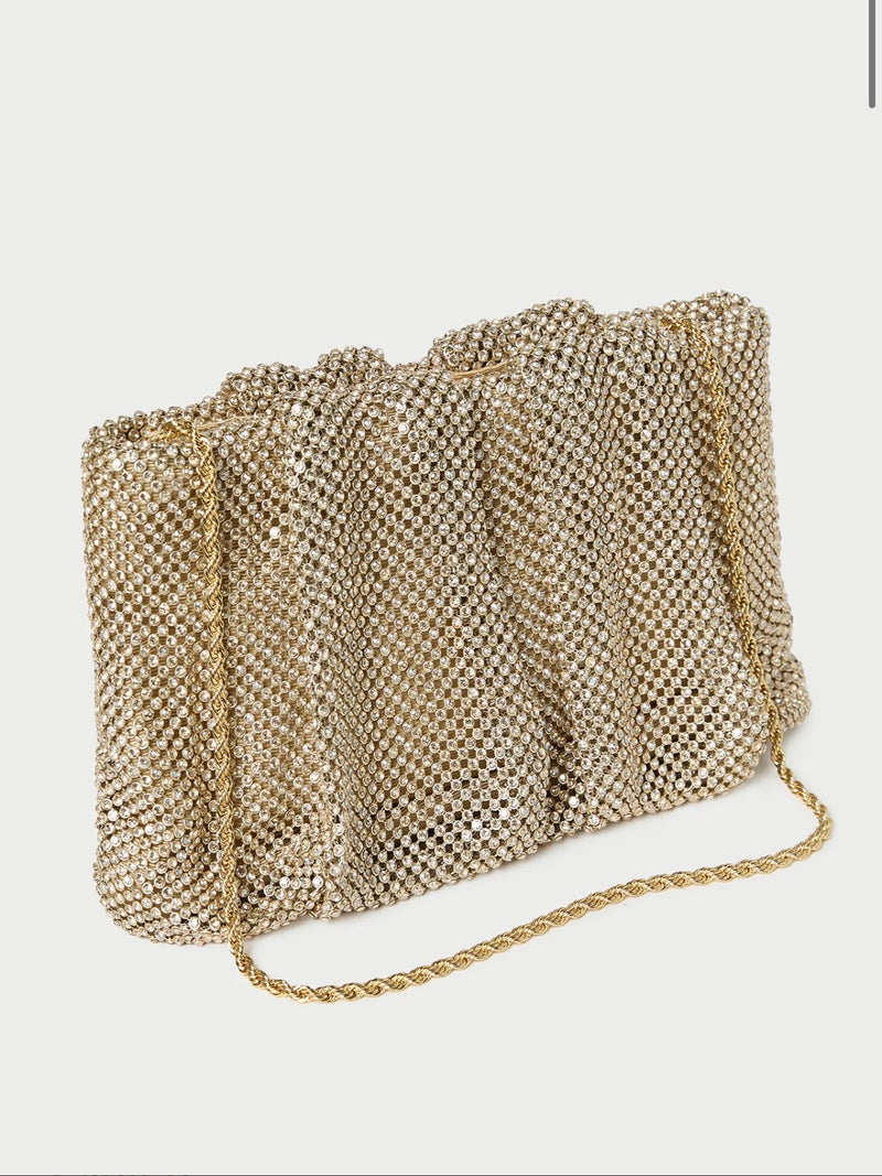Loeffler Randall Serena Gold Diamanté Gathered Clutch