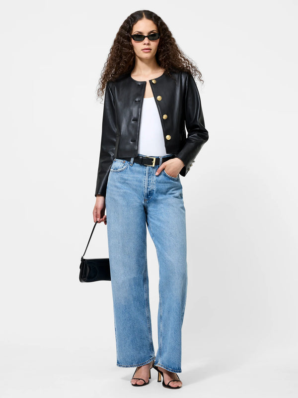 French Connection Dessa Vegan Leather Cropped Jacket
