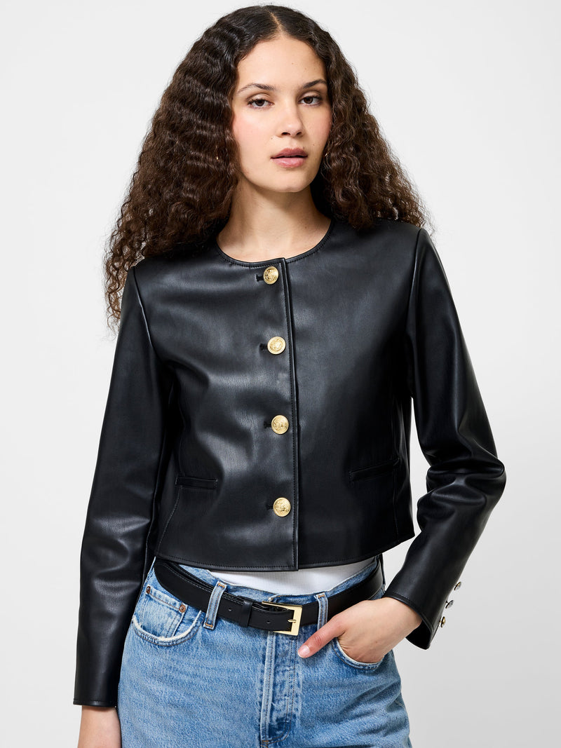 French Connection Dessa Vegan Leather Cropped Jacket