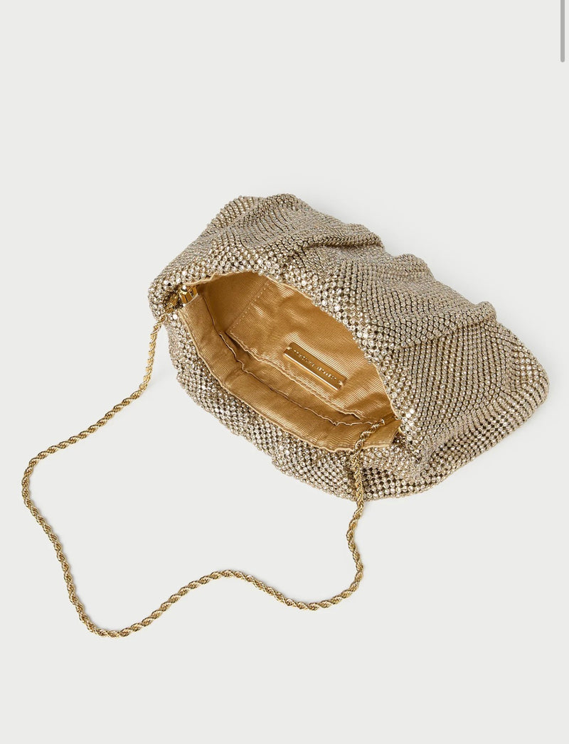 Loeffler Randall Serena Gold Diamanté Gathered Clutch