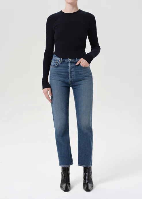 AGOLDE 90's Pinch Waist Crop (Comfort Stretch) In Overcast