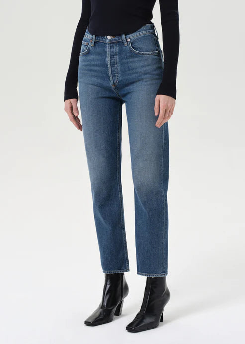 AGOLDE 90's Pinch Waist Crop (Comfort Stretch) In Overcast