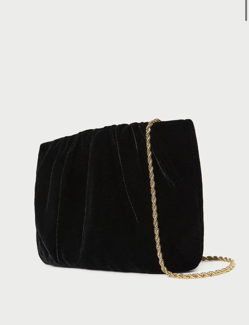 Loeffler Randall Serena Black Gathered Leather Clutch