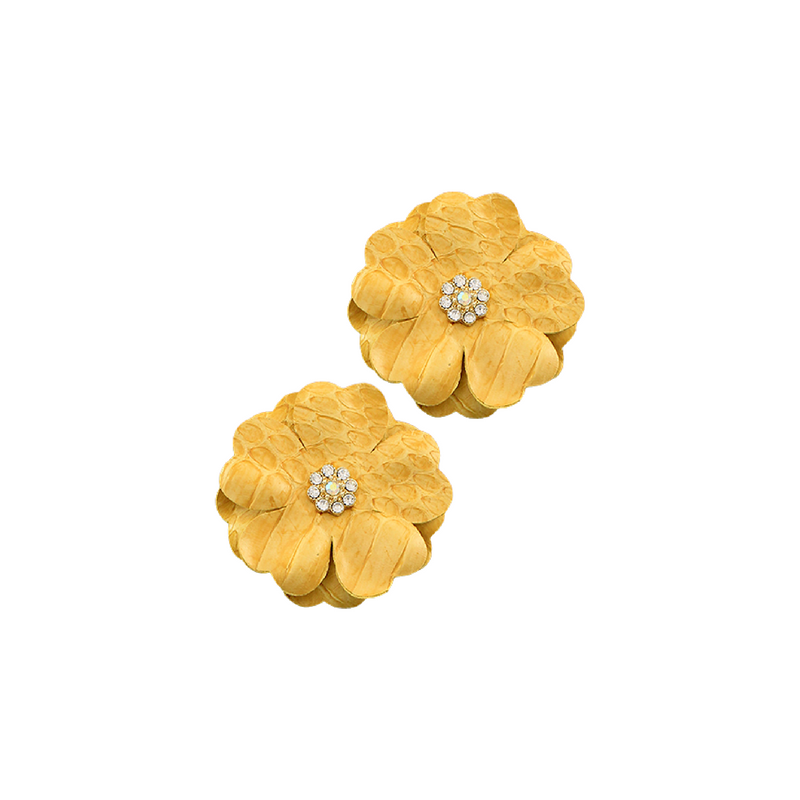 Yellow Leather Flower Earring