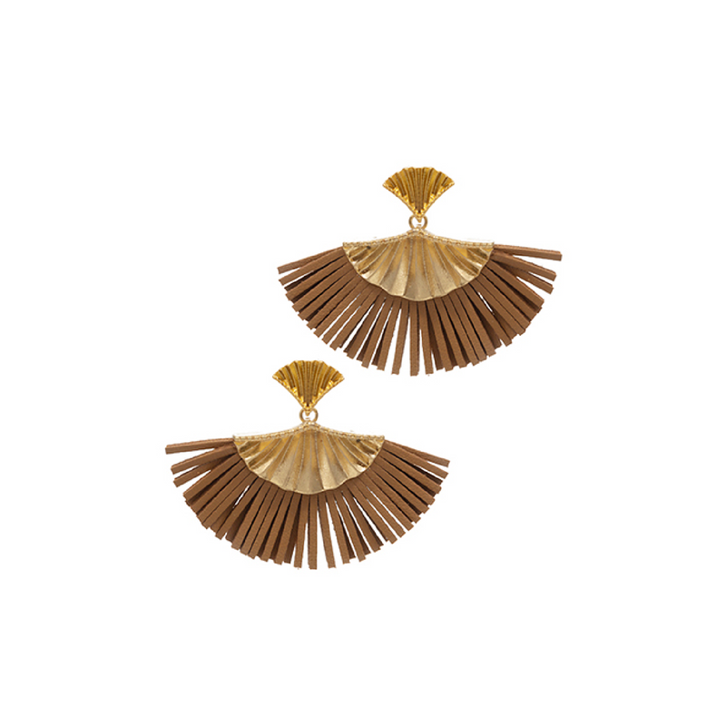 Brown Leather Fan Earring