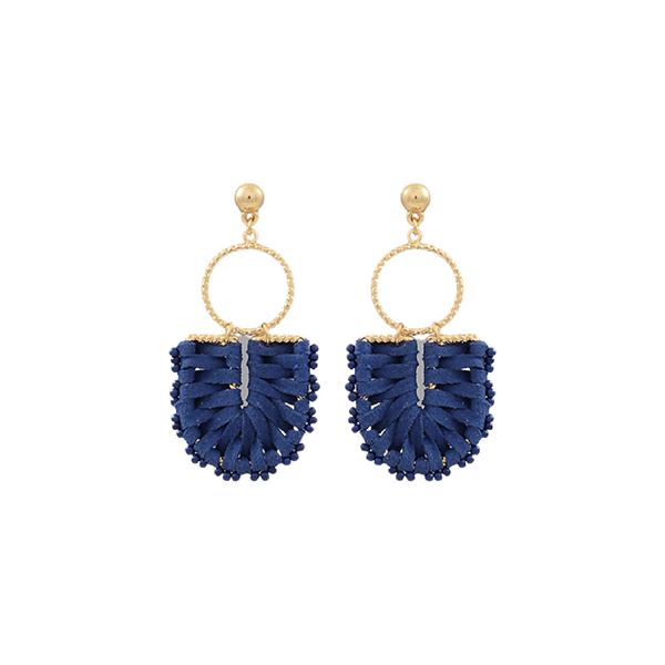 Navy Wrapped Circle Earring